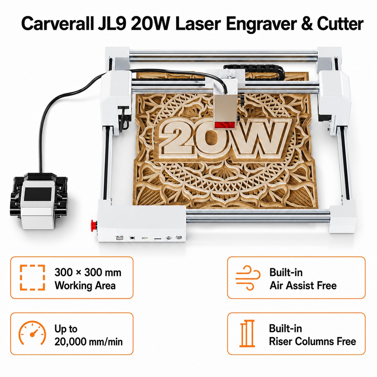 Industrial Handheld Laser Engraver - Carverall JL9 20W 레이저 조각기, 300x300mm