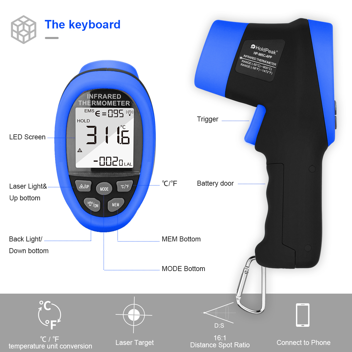 홀드피크 IR 온도계 건 -50 ° C~800 ° C  - Industrial Laser Temperature Sensor 리뷰 및 가격